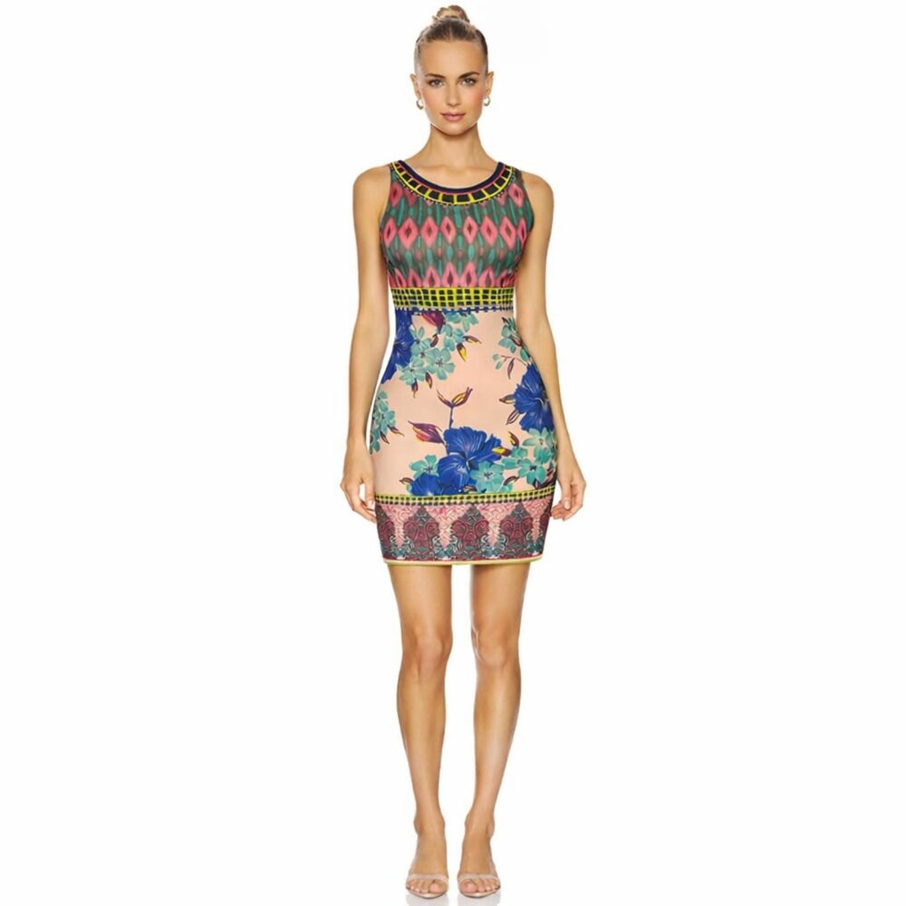 Peach Puff Multi-Colored Floral Tank Bodycon Mini Dress | EUC | Size M